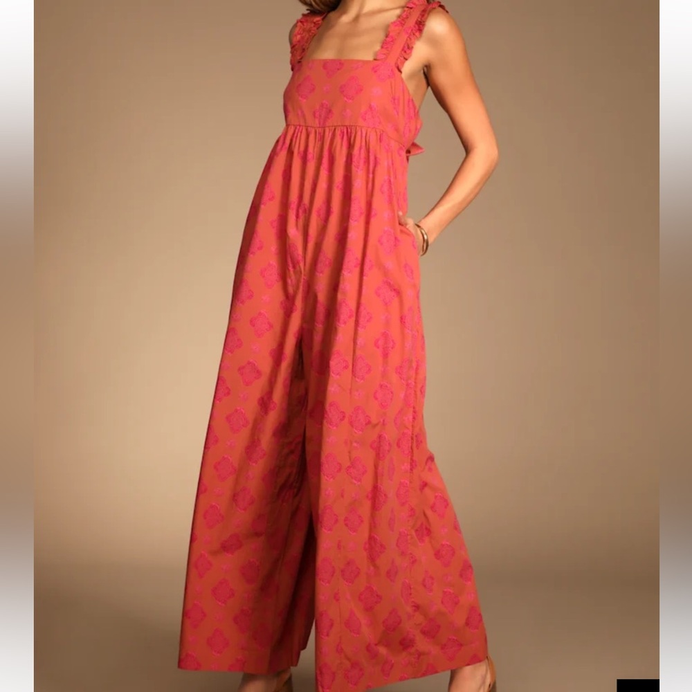 Free People Katya Printed One Piece Jumpsuit Dress Cotton Wide-leg large - Picture 8 of 10